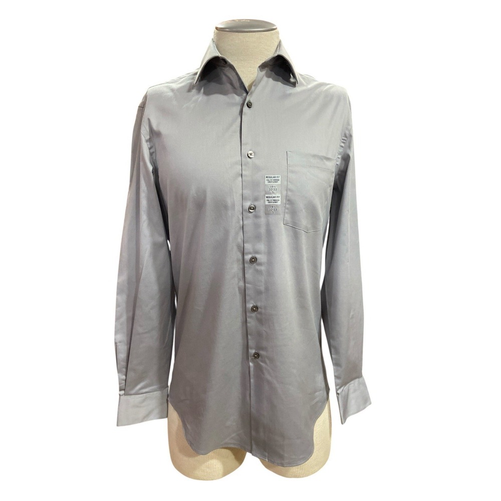 Van Heusen Men's‎ Long Sleeve Shirt Small 14.5 32-33 Gray Regular Fit Flex